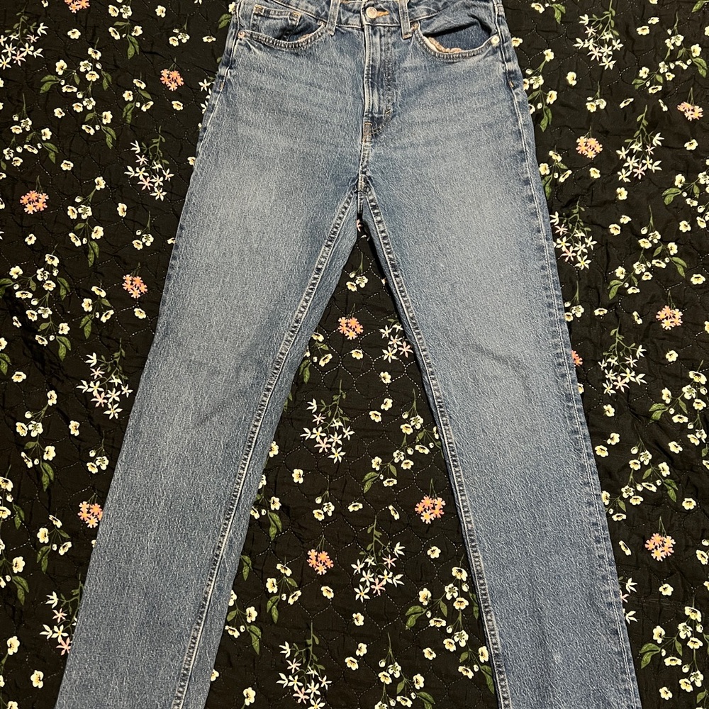 H&M High-Rise Straight Leg Light Blue Jeans
